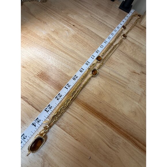 Vintage Sarah Coventry Gold-Tone Multi-Strand Necklace W/ Brown Glass Stones 30" - Picture 8 of 11